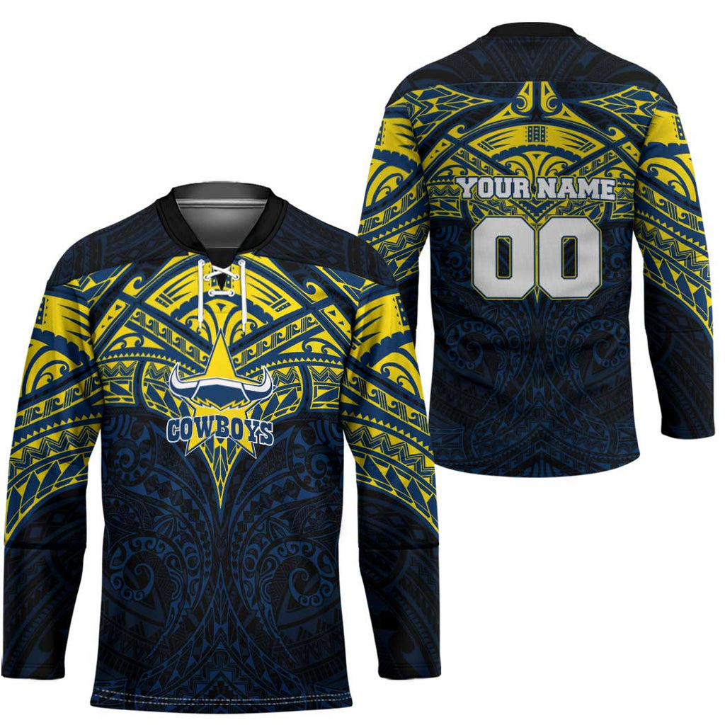 Personalized North Queensland Cowboys Hockey Jersey Polynesian Tribal Pattern Style