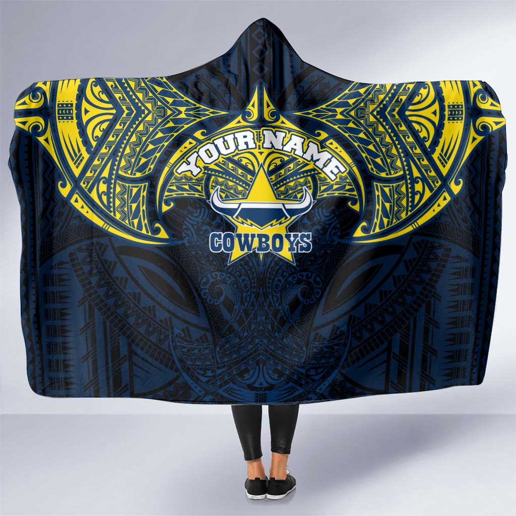 Personalized North Queensland Cowboys Hooded Blanket Polynesian Tribal Pattern Style