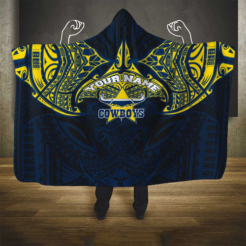 Personalized North Queensland Cowboys Hooded Blanket Polynesian Tribal Pattern Style