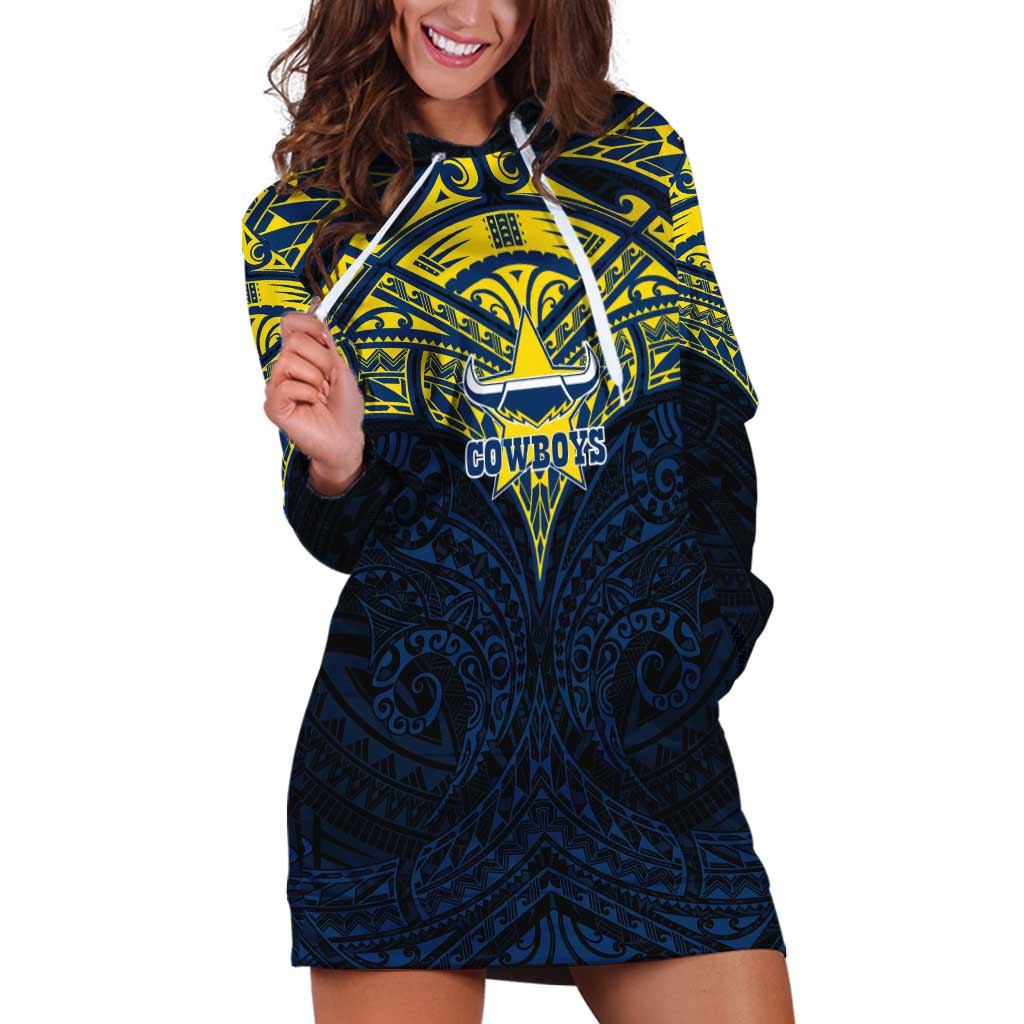 Personalized North Queensland Cowboys Hoodie Dress Polynesian Tribal Pattern Style