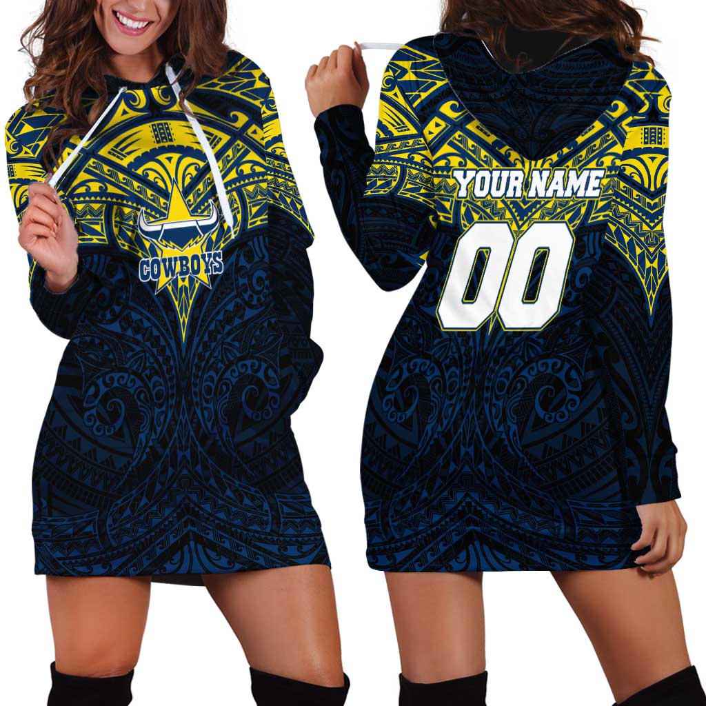 Personalized North Queensland Cowboys Hoodie Dress Polynesian Tribal Pattern Style