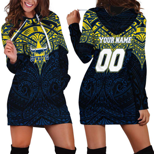 Personalized North Queensland Cowboys Hoodie Dress Polynesian Tribal Pattern Style