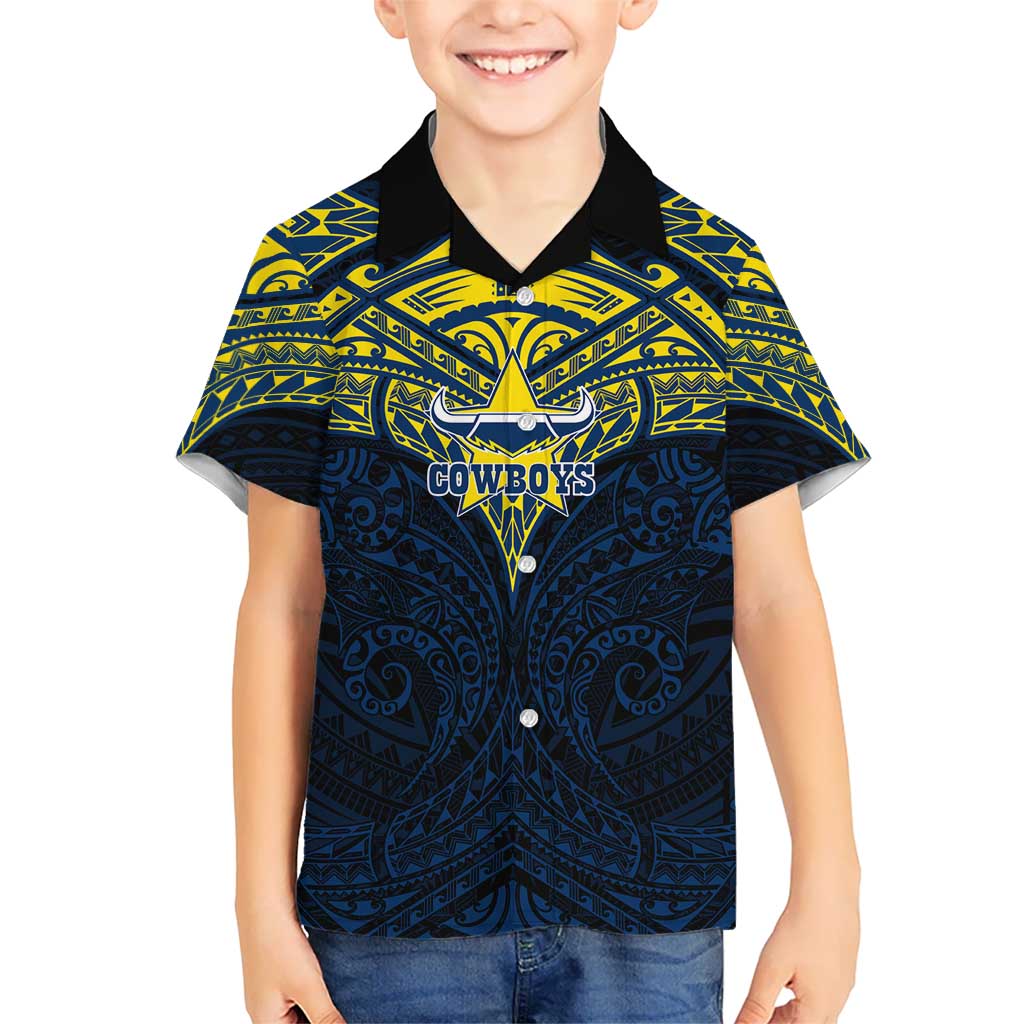 Personalized North Queensland Cowboys Kid Hawaiian Shirt Polynesian Tribal Pattern Style