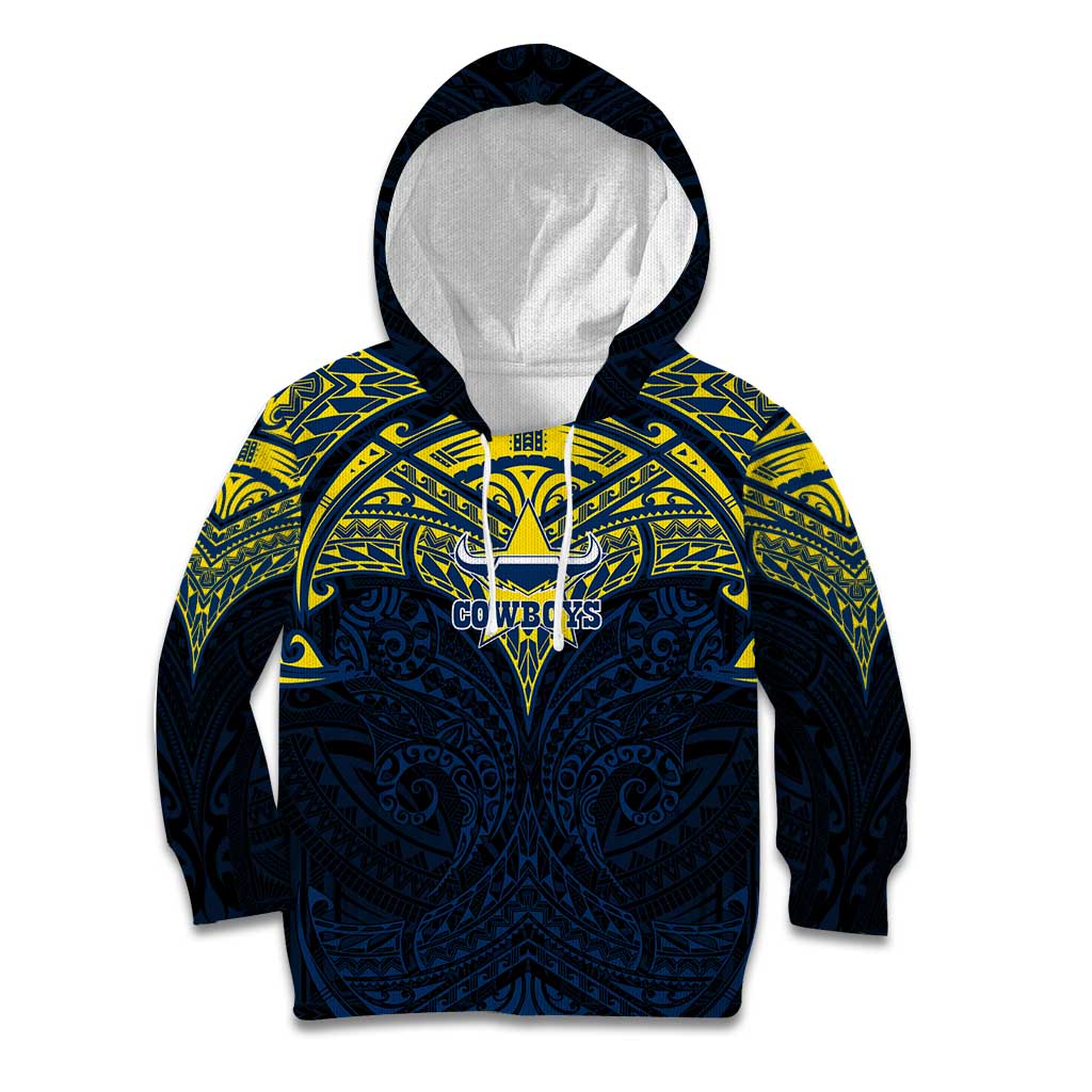 Personalized North Queensland Cowboys Kid Hoodie Polynesian Tribal Pattern Style