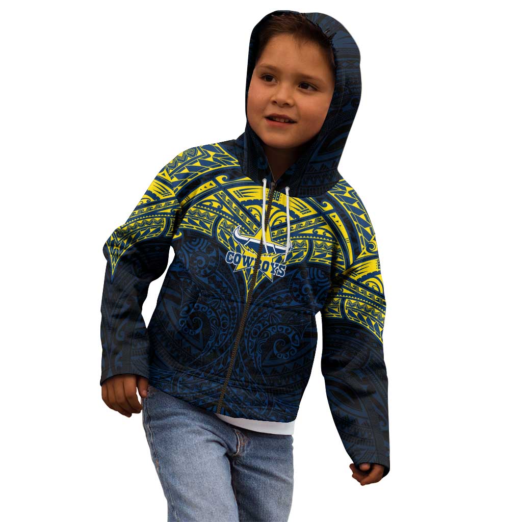 Personalized North Queensland Cowboys Kid Hoodie Polynesian Tribal Pattern Style