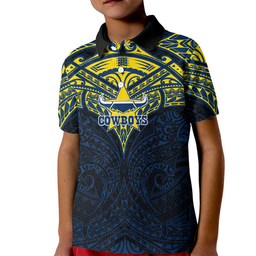 Personalized North Queensland Cowboys Kid Polo Shirt Polynesian Tribal Pattern Style
