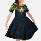 Personalized North Queensland Cowboys Kid Short Sleeve Dress Polynesian Tribal Pattern Style
