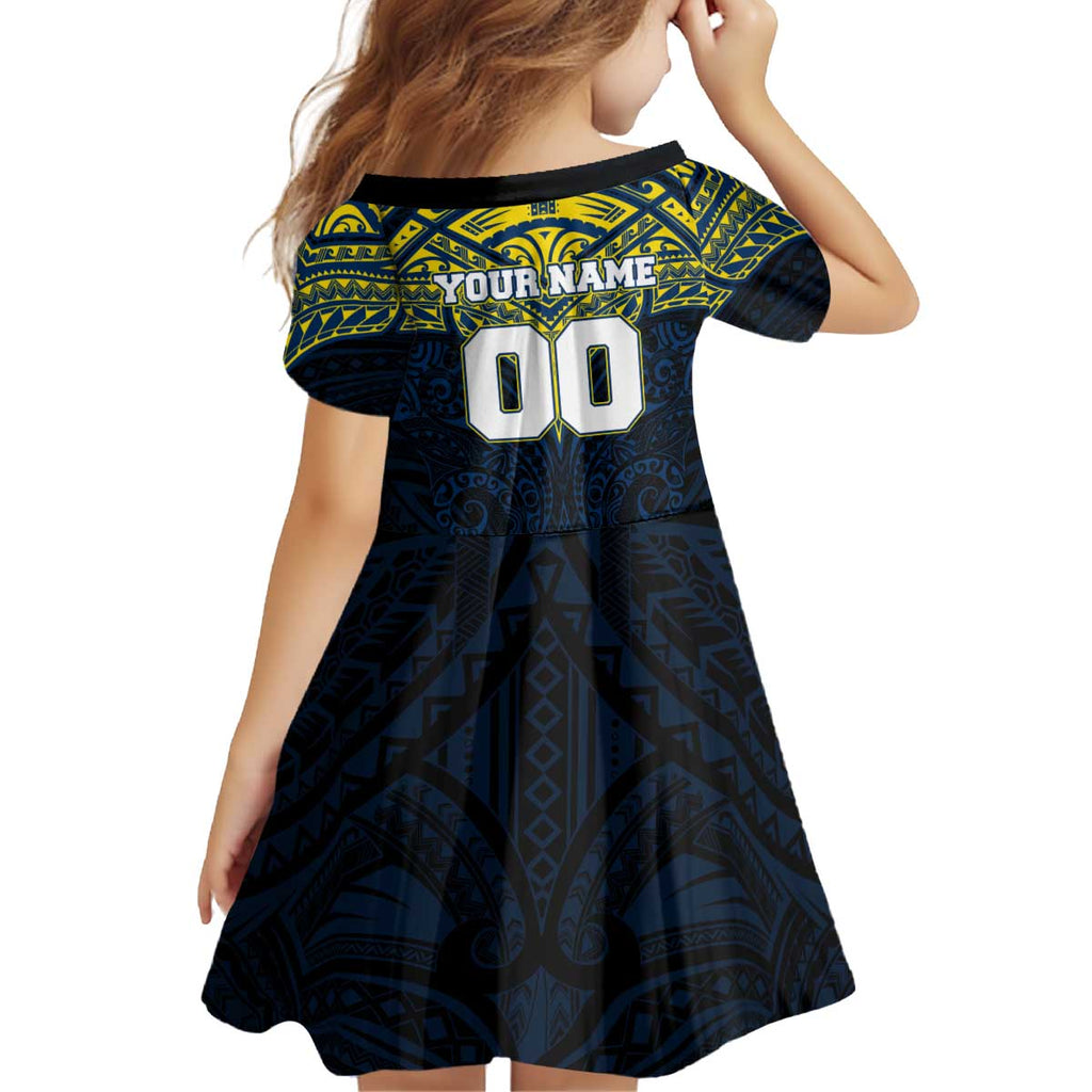 Personalized North Queensland Cowboys Kid Short Sleeve Dress Polynesian Tribal Pattern Style