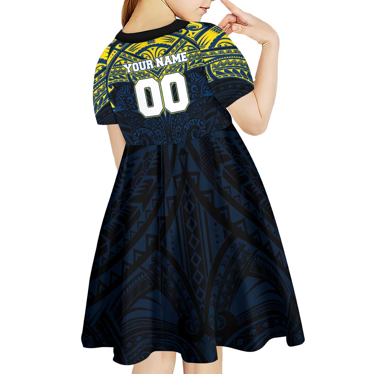 Personalized North Queensland Cowboys Kid Short Sleeve Dress Polynesian Tribal Pattern Style