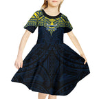 Personalized North Queensland Cowboys Kid Short Sleeve Dress Polynesian Tribal Pattern Style