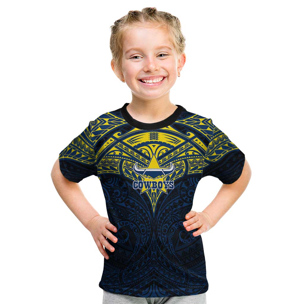 Personalized North Queensland Cowboys Kid T Shirt Polynesian Tribal Pattern Style