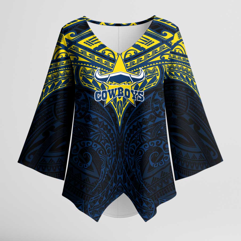 Personalized North Queensland Cowboys Kimono Sleeve Blouse Polynesian Tribal Pattern Style