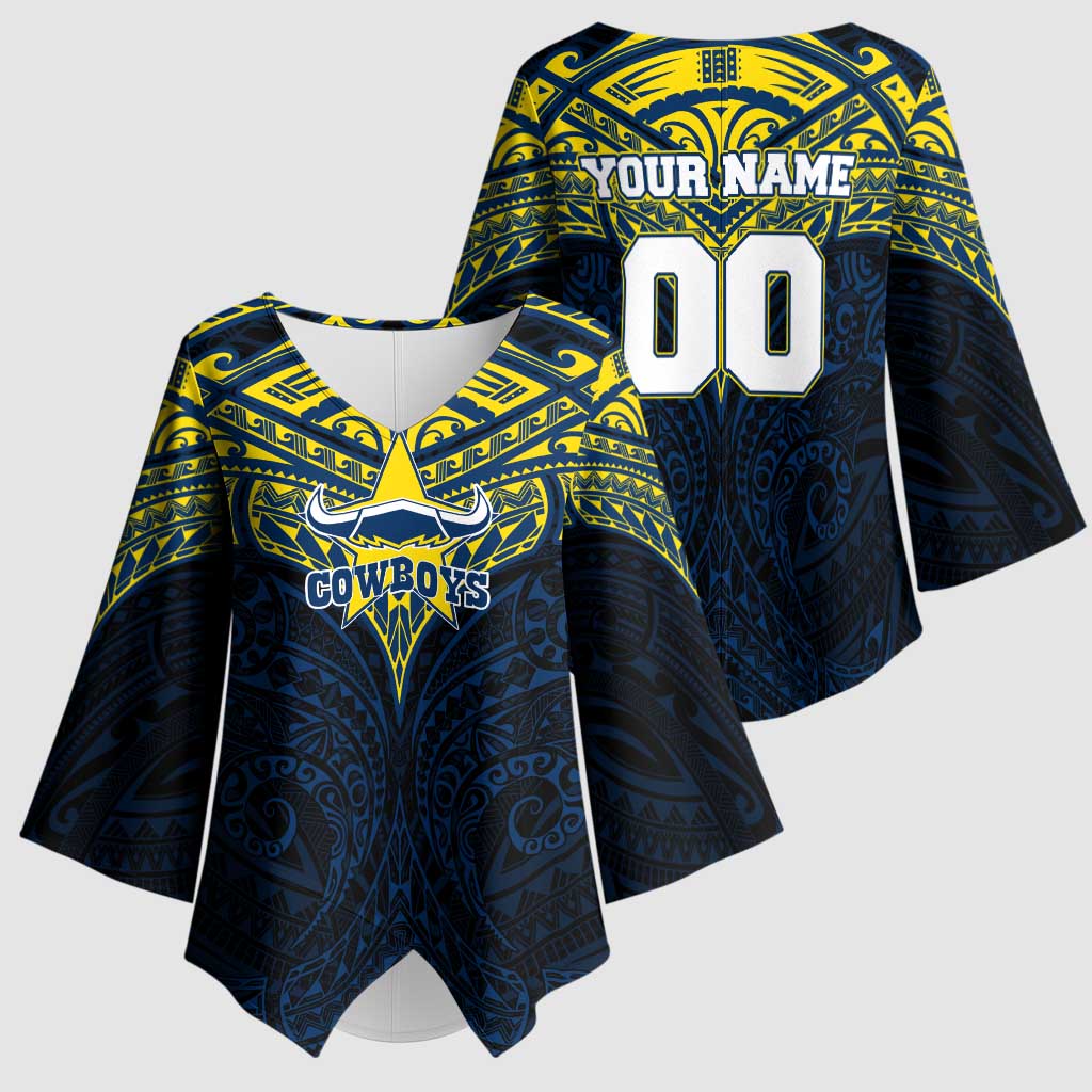 Personalized North Queensland Cowboys Kimono Sleeve Blouse Polynesian Tribal Pattern Style