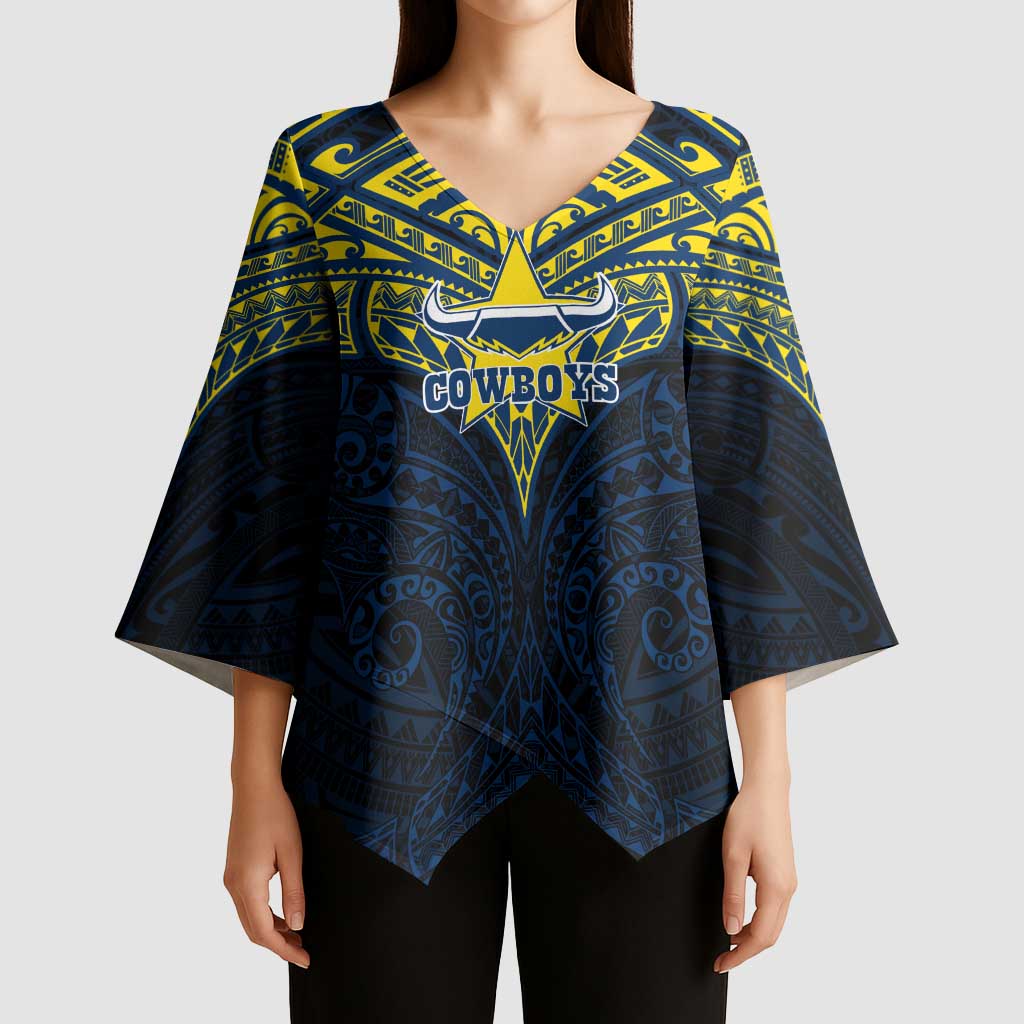 Personalized North Queensland Cowboys Kimono Sleeve Blouse Polynesian Tribal Pattern Style