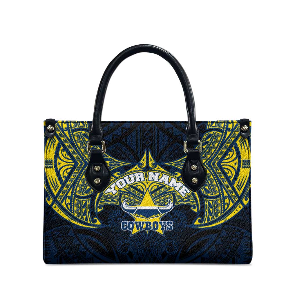 Personalized North Queensland Cowboys Leather Bag Polynesian Tribal Pattern Style