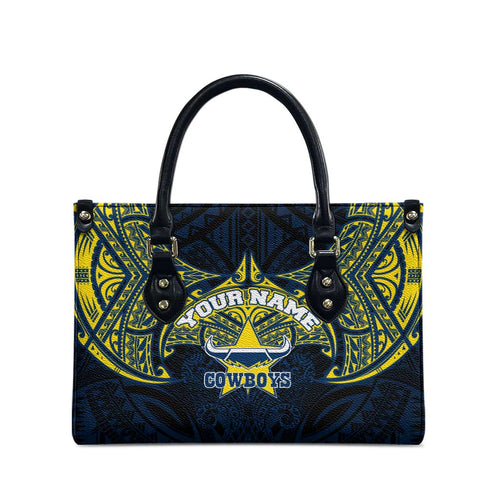 Personalized North Queensland Cowboys Leather Bag Polynesian Tribal Pattern Style