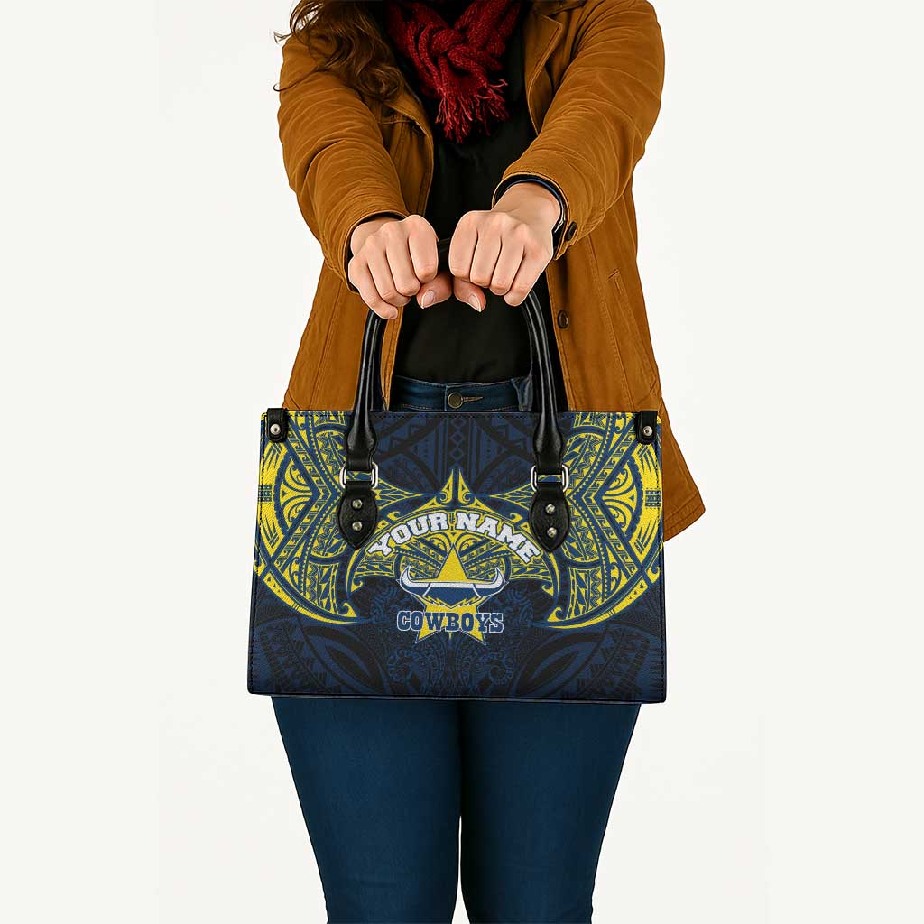 Personalized North Queensland Cowboys Leather Bag Polynesian Tribal Pattern Style