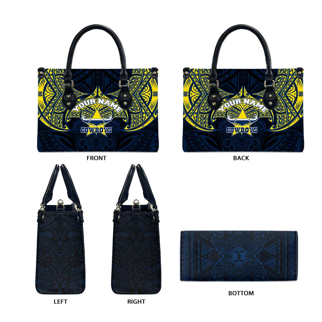 Personalized North Queensland Cowboys Leather Bag Polynesian Tribal Pattern Style
