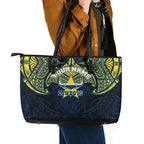 Personalized North Queensland Cowboys Leather Tote Bag Polynesian Tribal Pattern Style