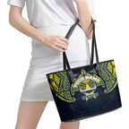 Personalized North Queensland Cowboys Leather Tote Bag Polynesian Tribal Pattern Style