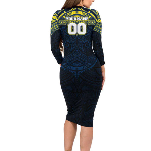 Personalized North Queensland Cowboys Long Sleeve Bodycon Dress Polynesian Tribal Pattern Style