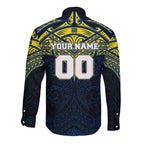 Personalized North Queensland Cowboys Long Sleeve Button Shirt Polynesian Tribal Pattern Style