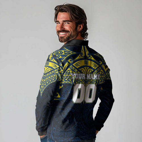 Personalized North Queensland Cowboys Long Sleeve Polo Shirt Polynesian Tribal Pattern Style