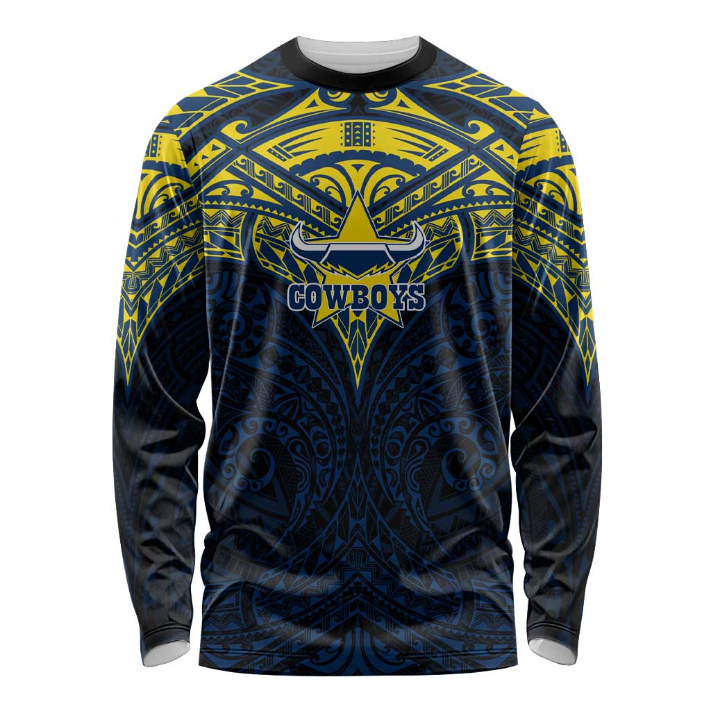 Personalized North Queensland Cowboys Long Sleeve Shirt Polynesian Tribal Pattern Style