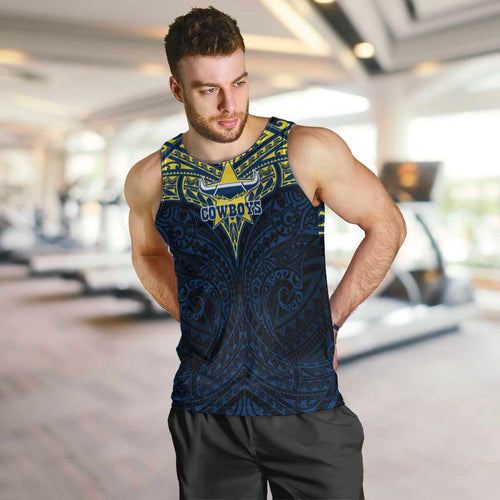 Personalized North Queensland Cowboys Men Tank Top Polynesian Tribal Pattern Style