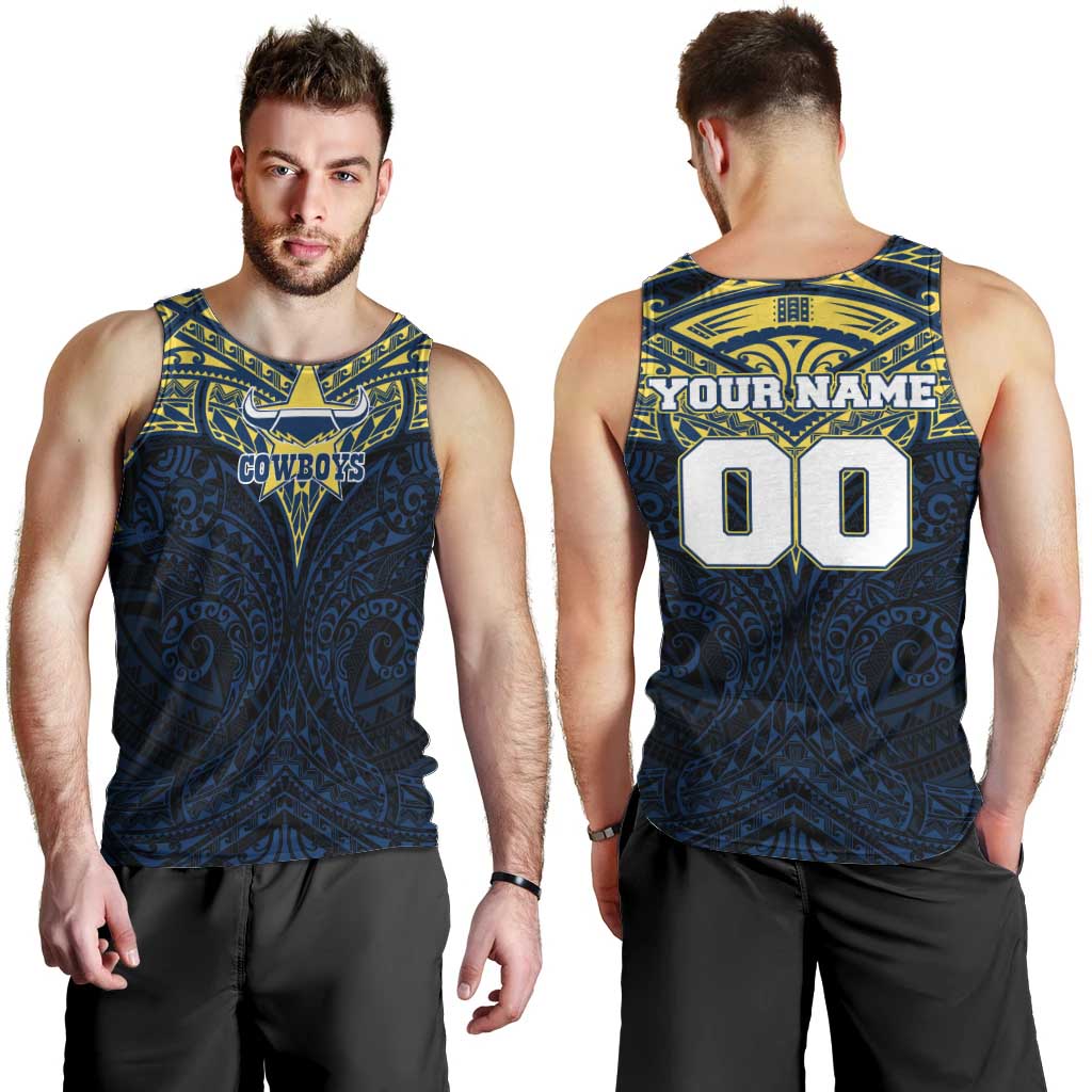 Personalized North Queensland Cowboys Men Tank Top Polynesian Tribal Pattern Style