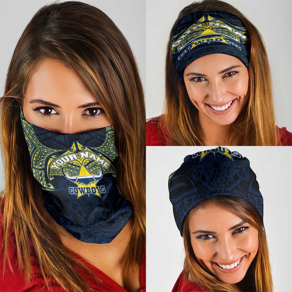 Personalized North Queensland Cowboys Neck Gaiter Polynesian Tribal Pattern Style