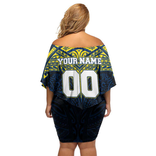 Personalized North Queensland Cowboys Off Shoulder Short Dress Polynesian Tribal Pattern Style
