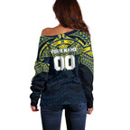 Personalized North Queensland Cowboys Off Shoulder Sweater Polynesian Tribal Pattern Style