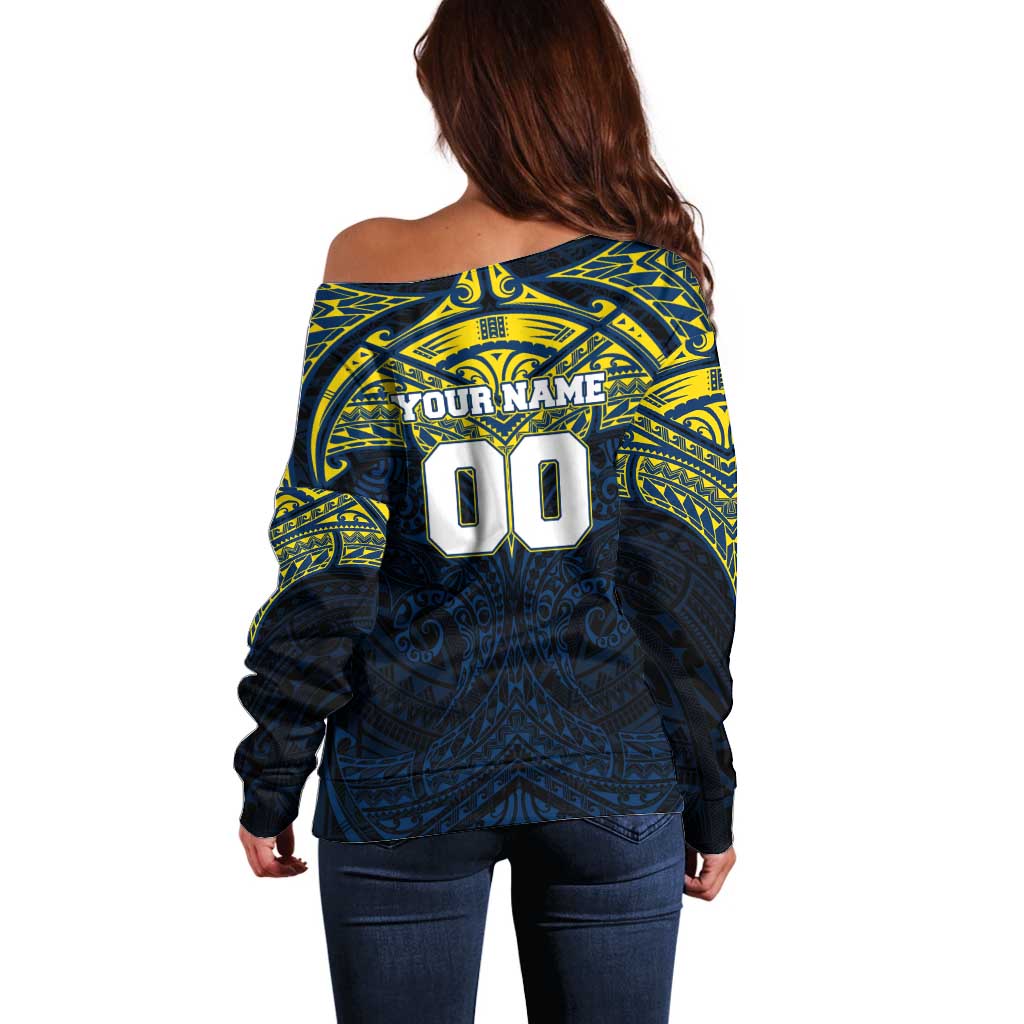 Personalized North Queensland Cowboys Off Shoulder Sweater Polynesian Tribal Pattern Style
