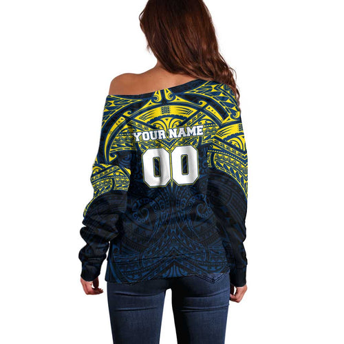 Personalized North Queensland Cowboys Off Shoulder Sweater Polynesian Tribal Pattern Style