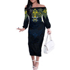 Personalized North Queensland Cowboys Off The Shoulder Long Sleeve Dress Polynesian Tribal Pattern Style