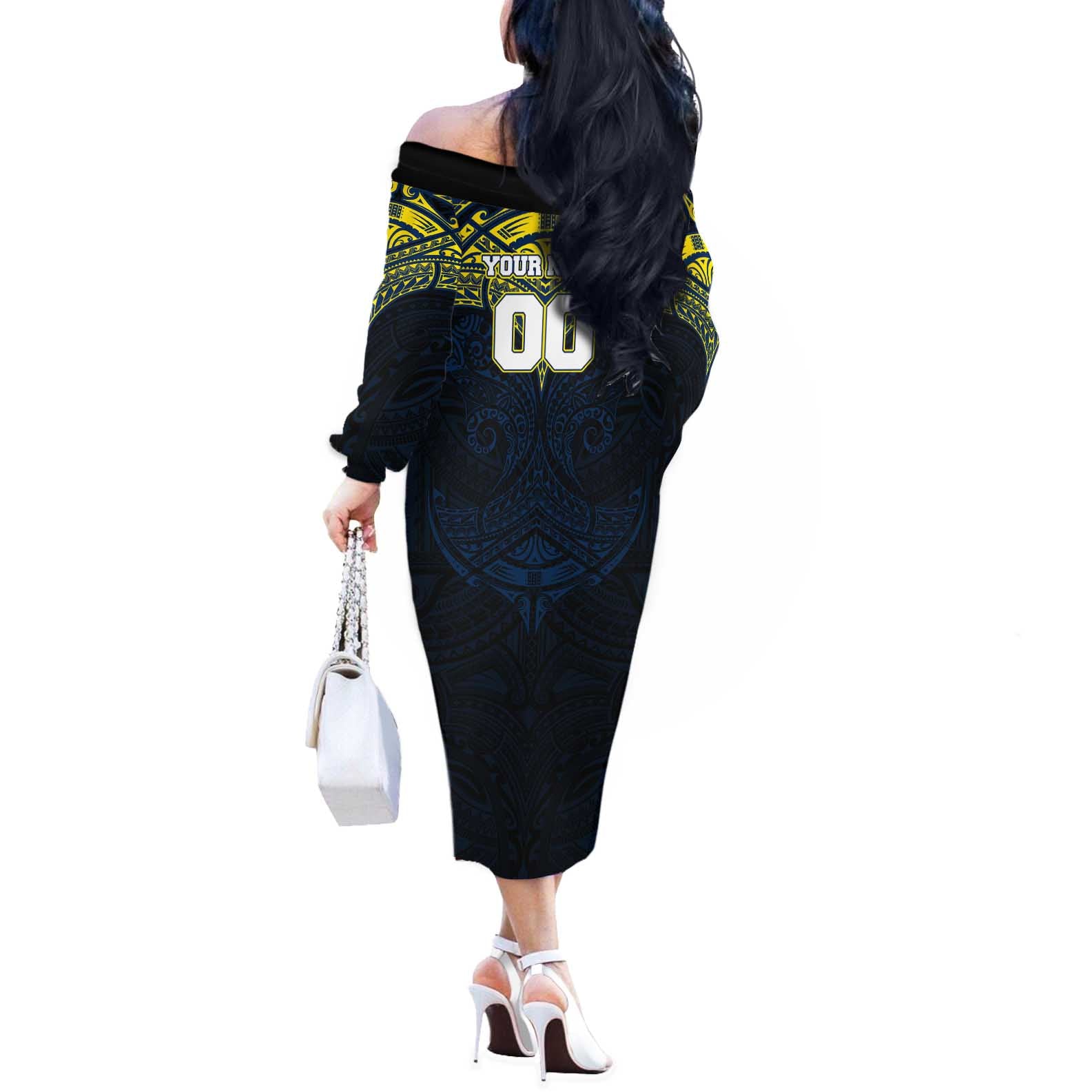 Personalized North Queensland Cowboys Off The Shoulder Long Sleeve Dress Polynesian Tribal Pattern Style