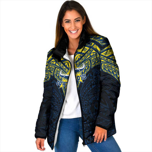 Personalized North Queensland Cowboys Padded Jacket Polynesian Tribal Pattern Style