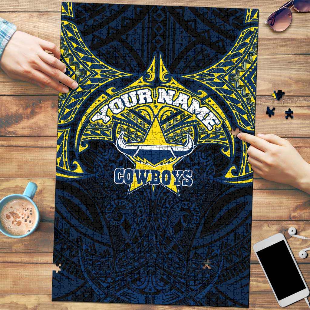 Personalized North Queensland Cowboys Puzzle Polynesian Tribal Pattern Style