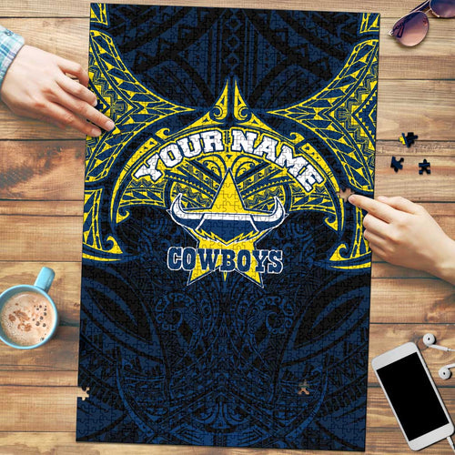 Personalized North Queensland Cowboys Puzzle Polynesian Tribal Pattern Style