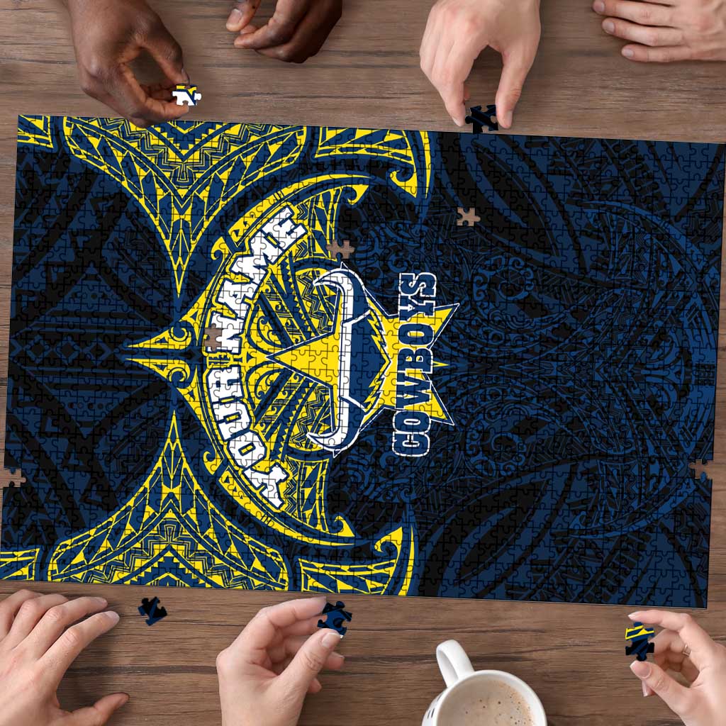 Personalized North Queensland Cowboys Puzzle Polynesian Tribal Pattern Style