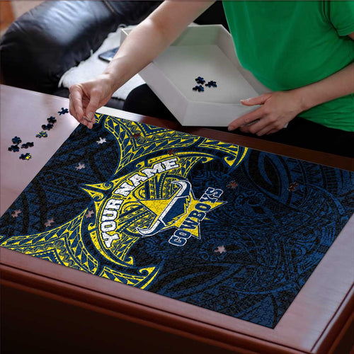 Personalized North Queensland Cowboys Puzzle Polynesian Tribal Pattern Style