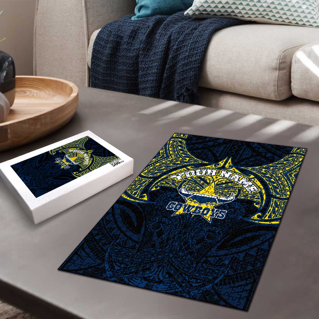 Personalized North Queensland Cowboys Puzzle Polynesian Tribal Pattern Style