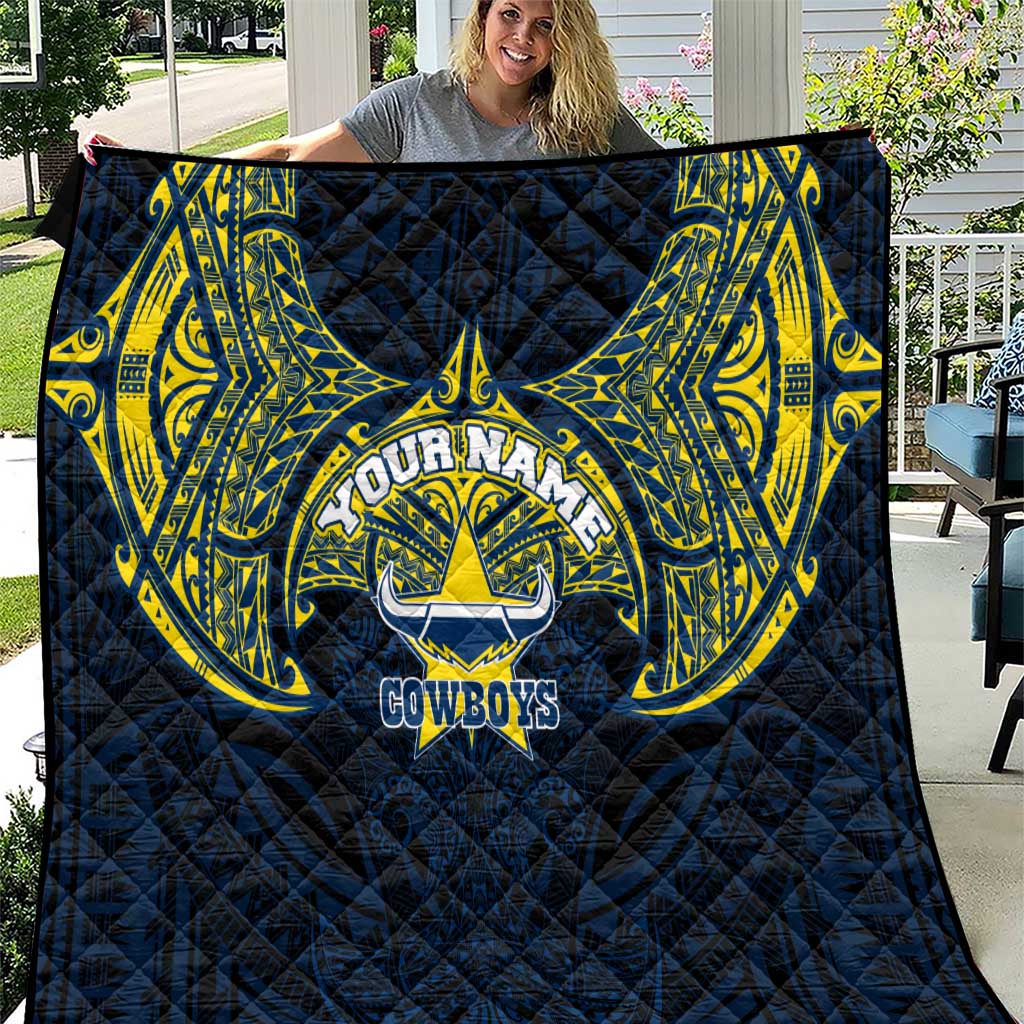 Personalized North Queensland Cowboys Quilt Polynesian Tribal Pattern Style