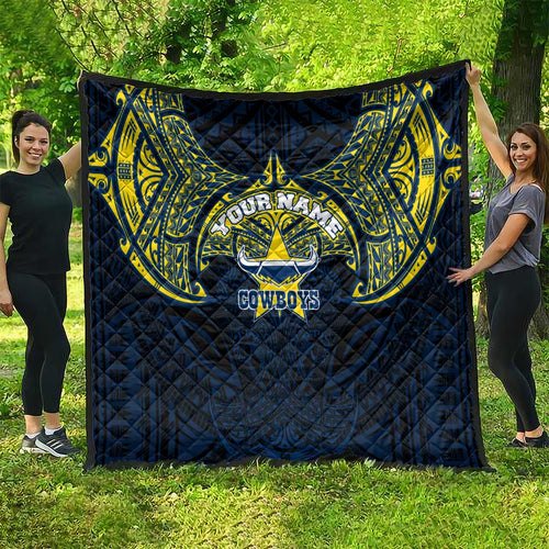 Personalized North Queensland Cowboys Quilt Polynesian Tribal Pattern Style