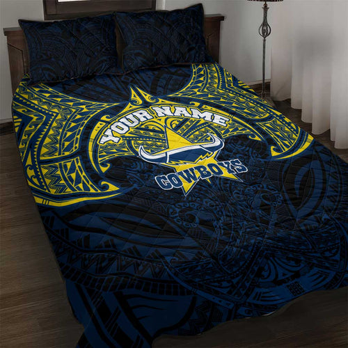 Personalized North Queensland Cowboys Quilt Bed Set Polynesian Tribal Pattern Style