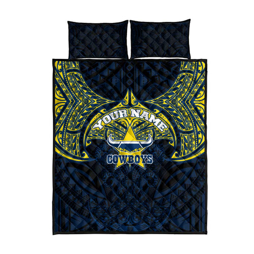 Personalized North Queensland Cowboys Quilt Bed Set Polynesian Tribal Pattern Style