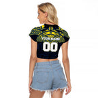Personalized North Queensland Cowboys Raglan Cropped T Shirt Polynesian Tribal Pattern Style