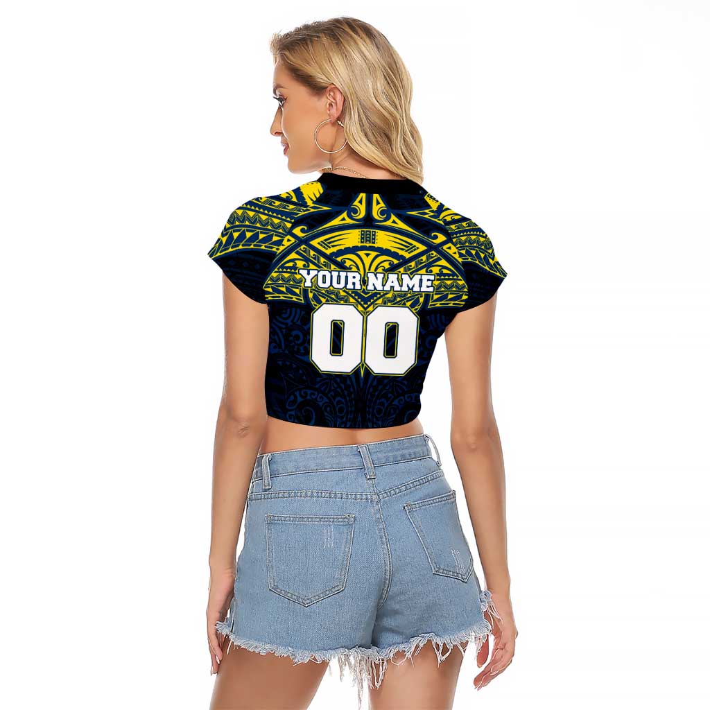 Personalized North Queensland Cowboys Raglan Cropped T Shirt Polynesian Tribal Pattern Style