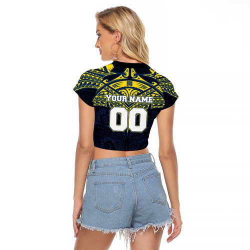 Personalized North Queensland Cowboys Raglan Cropped T Shirt Polynesian Tribal Pattern Style